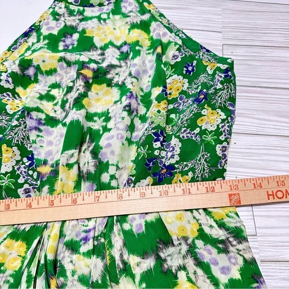$375 REBECCA TAYLOR SILK FLORAL HIGH NECK FLUTTER GARDEN GREEN DRESS 0 FAIRY - Picture 9 of 14